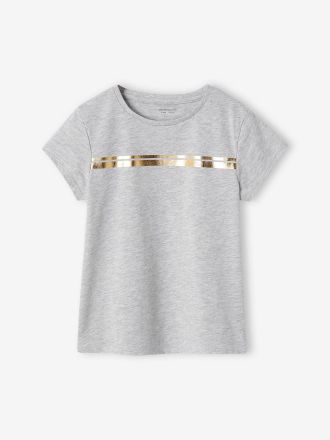 Vertbaudet M&auml;dchen Sport-T-Shirt mit Glanzstreifen grau meliert
