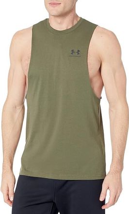 Under Armour Left Chest Cutoff Tank Top Mens Clothing Marine Olive Drab Green/Black : LG, Polyester/Cotton