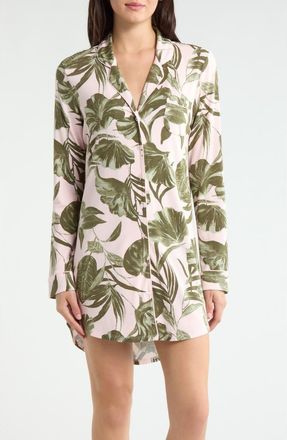 Nordstrom Moonlight Eco Nightshirt in Pink- Olive Sketch Tropic at Nordstrom, Size X-Large