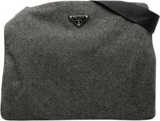 Prada Pre-owned Cross Body Bags, female, Gray, Size: ONE SIZE Pre-owned Wool Crossbody Bag