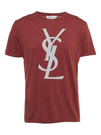 Saint Laurent logo-patch cotton T-shirt - Red
