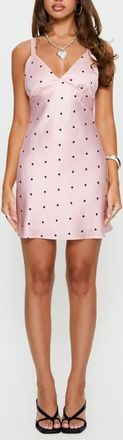Princess Polly Rosabelle Satin Minidress in Pink Polka Dot at Nordstrom, Size 12
