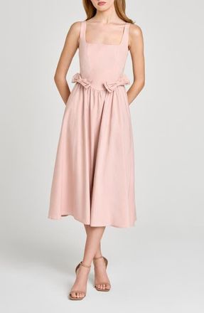 Wayf Lizzy Bow Trim Midi Dress in Pink at Nordstrom, Size X-Large