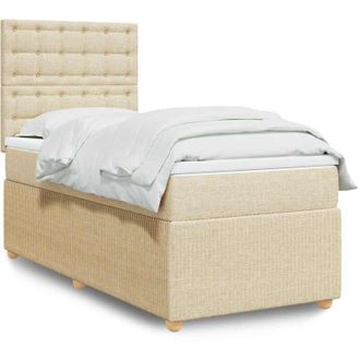 vidaXL Cama Box Spring Con Colch&oacute;n Tela Color Crema 100x200 Cm Vidaxl