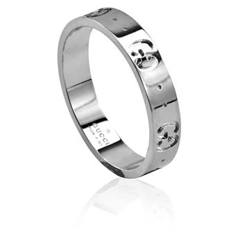 Gucci Icon Ladies 18k White Gold Thin Band Ring, Brand Size 12 (6 US)