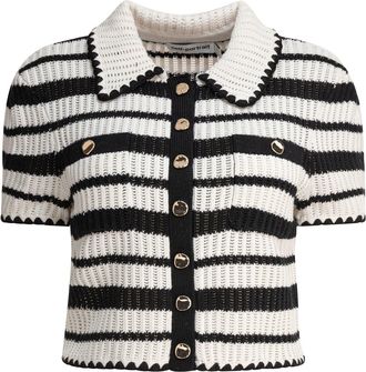 Self Portrait Crocheted Polo Sweater Knitwear White