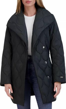 Elie Tahari Janelle Quilted Wing Collar Coat In Black