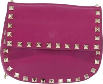 Valentino Pre-owned Cross Body Bags, female, Pink, Size: ONE SIZE Pre-owned Rockstud Saddle Crossbody Bag