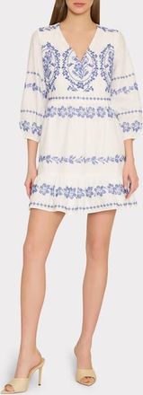Milly Lene Embroidered Linen & Cotton Minidress in White/blue at Nordstrom, Size 10