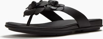 FitFlop Womens Fitflop Gracie Flower Leather Womens Black Flip Flops - Size: 6