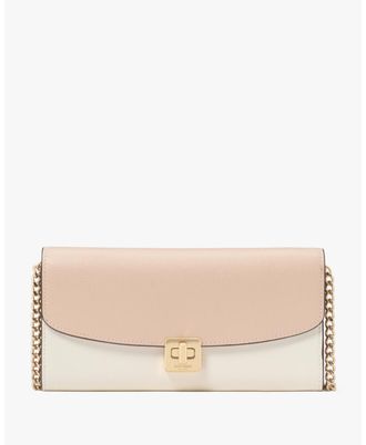 Kate Spade New York Womens Phoebe Colorblock Refined Grain Leather Turnlock Wallet On A Chain - Beige - One Size