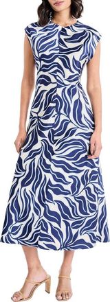 Maggy London Cap Sleeve Midi Dress in Cream/Navy at Nordstrom, Size 14