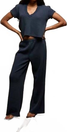 perfectwhitetee Shane Wide Leg Waffle Pants In Navy
