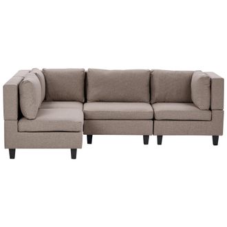 Beliani Sof&aacute; Modular Esquinero Moderno 4 Plazas Tapizado Tela Patas Negras Respaldo Acolchado Derecho Marr&oacute;n Unstad