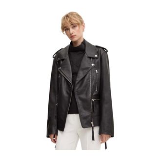 Remain Jassen, Dames, Zwart, S, Leer, Biker Leather Jacket