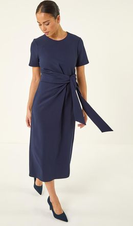 Roman Tie Waist Stretch Midi Dress