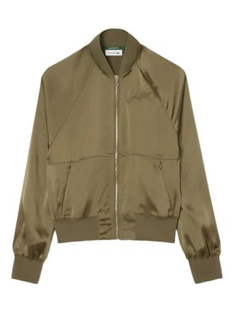 Lacoste logo-embroidered satin bomber jacket - women - Polyester - 36 - Green