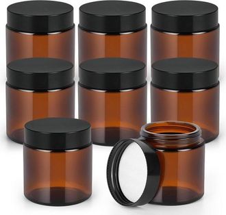 OEM Dailygoods - Tarros De Vidrio De 120 Ml - Color &Aacute;mbar - Tapas Negras - Juego De 8 - Vidrio Resistente - Protecci&oacute;n Uv - Tarros De Almacenamiento