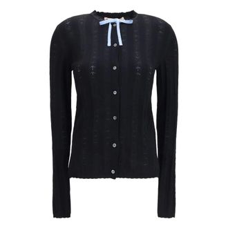 Marni Cardigan in Lana e Seta con Fiocco - - Knitwear - Donna - Nero - S