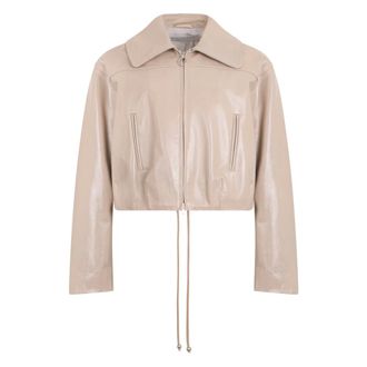 Philosophy di Lorenzo Serafini Cropped Leren Jas - Dames - Jassen - Beige - Maat: XS Leer