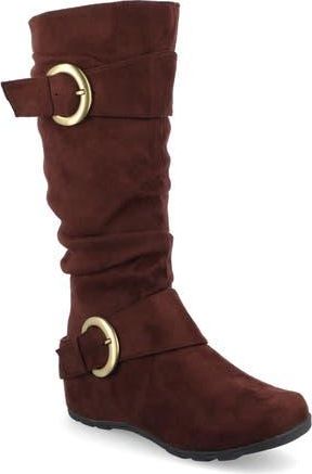 Journee Collection JOURNEE Jester Extra Wide Calf Side Buckle Tall Boot in Brown at Nordstrom Rack, Size 8.5 Ext Calf