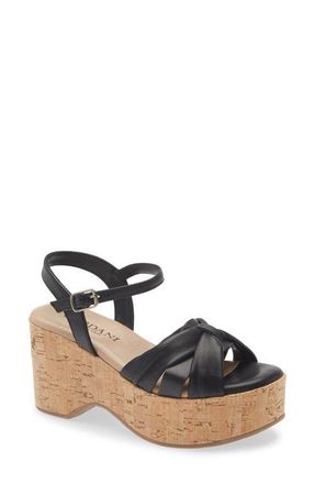 Cordani Jeffy Cork Platform Sandal in Black Leather at Nordstrom, Size 7.5Us