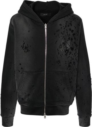 Amiri Core ripped zip-up hoodie - men - Cotton/Lyocell - XXXL - Black