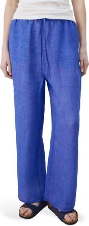 Mango Ramie Drawstring Pants in Blue at Nordstrom, Size Medium