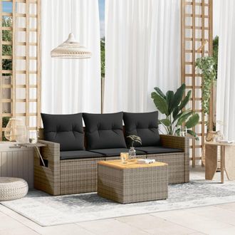 vidaXL Set De Sof&aacute;s De Jard&iacute;n 4 Pzas Y Cojines Rat&aacute;n Sint&eacute;tico Gris Vidaxl