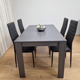Kosy Koala Dining Table & 4 Chairs Black Dark Grey Leather Chairs Wood Dining Set Furniture in Brown