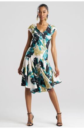 Natori Mira Silk Twill Asymmetric Swing Dress in Midnight Teal at Nordstrom, Size 8