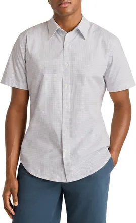 Bonobos Riviera Slim Fit Short Sleeve Button-Up Shirt in Pink Blue Andola Geo at Nordstrom, Size Xx-Large
