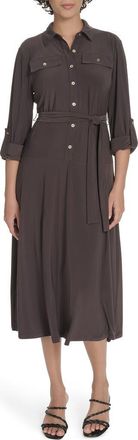 Tommy Hilfiger Roll Tab Sleeve Midi Dress in Mink at Nordstrom Rack, Size 18