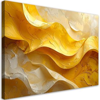 Feeby Cuadro Sobre Lienzo, Olas Abstractas L&iacute;neas Efecto Profundidad Amarillo, 120x80