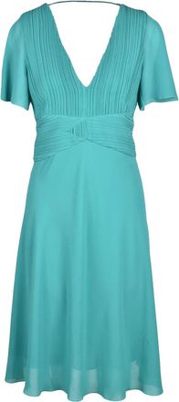 Patrizia Pepe Green Pleated Deep V-Neck Polyester Mini Dress
