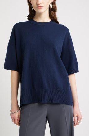 Nordstrom Relaxed Short Sleeve Cashmere Sweater in Navy Night at Nordstrom Rack, Size Xx-Small/x-Small