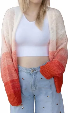 Elan Open Knit Cardigan Sweater Top In Red Ombre
