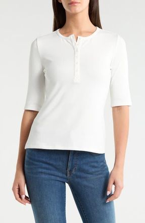 NYDJ Rib Henley in Optic White at Nordstrom, Size Xx-Small