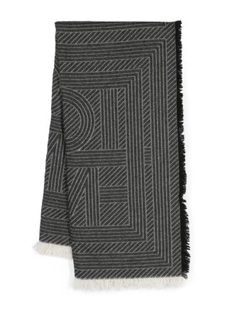 Toteme monogram-jacquard striped fringed scarf - women - Wool - One Size - Black