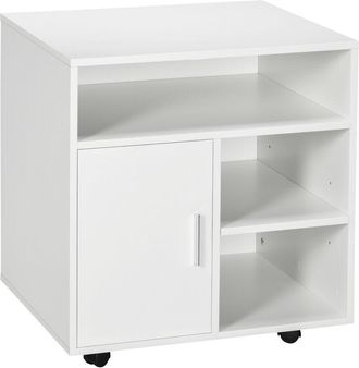 HOMCOM Soporte Para Impresora Multifuncional Armario De Oficina M&oacute;vil Con Estante Puerta Ruedas Espacio Amplio De Almacenaje 60x50x65,5 Cm
