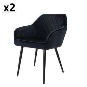 ML Design 4x sillas de comedor color negro terciopelo con respaldo y apoyabrazos