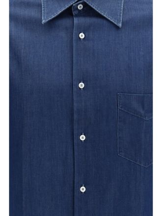 Brunello Cucinelli Mens Shirt Dark Denim Cotton