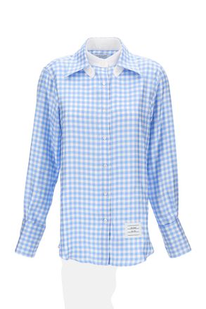 Thom Browne Checked Silk Twill Shirt With Classic Collar And Logo Label