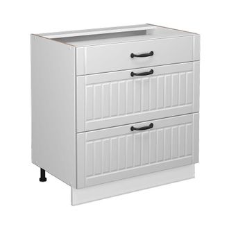 Vicco Mueble Bajo De Cocina Fame-line, Blanco Casa De Campo, 80 Cm Con 3 Cajones, Et M&aacute;rmol, Vicco