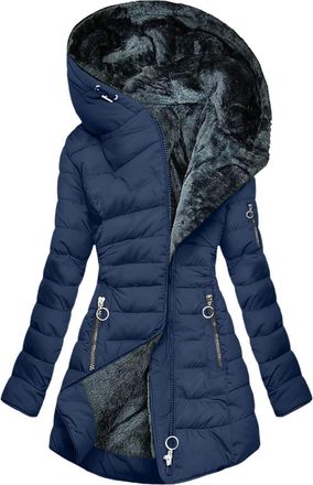 Generic Winter Coats for Women UK Quilted Down Longline Puffer Coat Fleece Lined Waterproof Jacket with Fur Hood Autumn Winter Plus Size Trench Jacket Warm Ou