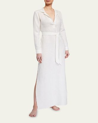Pour Les Femmes Long Linen Lounge Shirt Dress