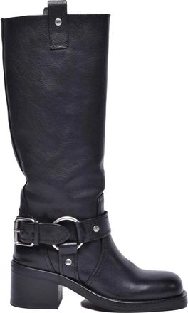 Ash Black Leather Rubber Womens Biker Boots