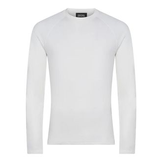 Ermenegildo Zegna Long Sleeve T-Shirts, male, White, XL, Ribbed Crewneck Wool T-Shirt