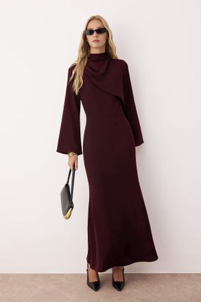 Trendyol Modest Dames Bordeaux Effen Maxi Lang Casual A-lijn Modest Avond Jurken