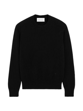 Ami Relaxed Fit Black Sweater with Subtle Embroidered Heart Detail